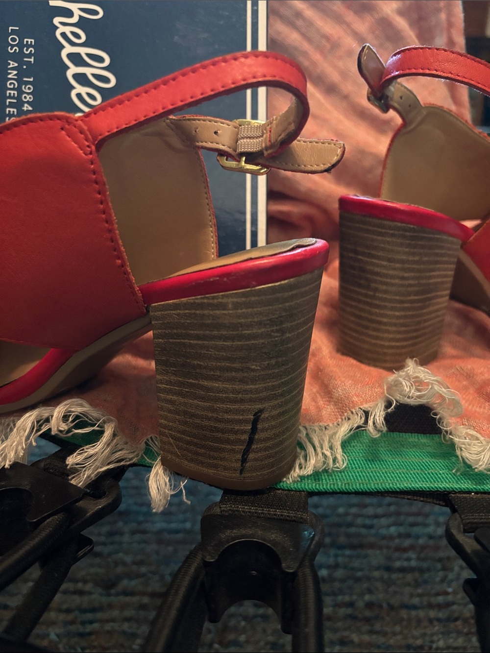 Seychelles Red-Orange Cross Strap Block Heel Sandals - Picture 5 of 5